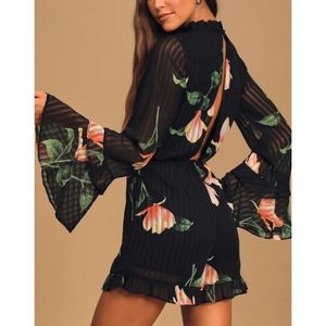 Lulu's Talking Sweet Black Floral Print Long Sleeve Cutout Romper